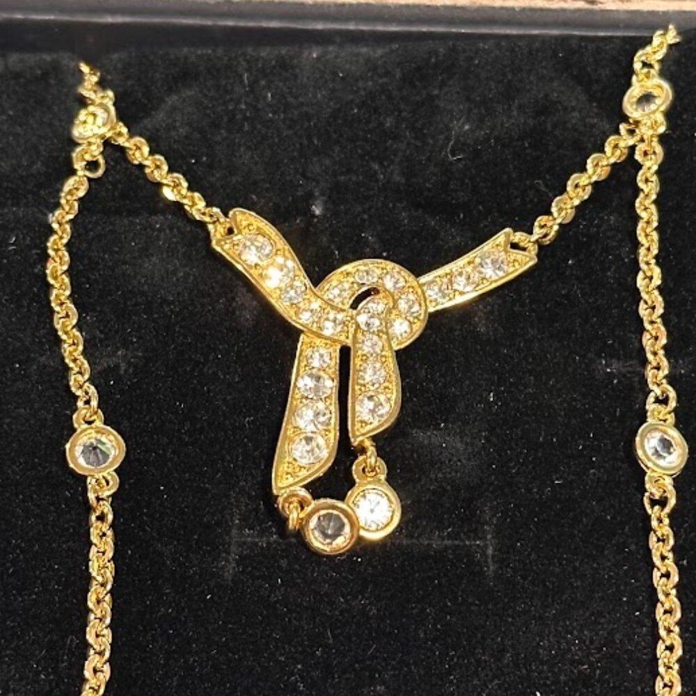 VINTAGE MONET Gold Plated Necklace with Crystals in gift box VINTAGE MONET